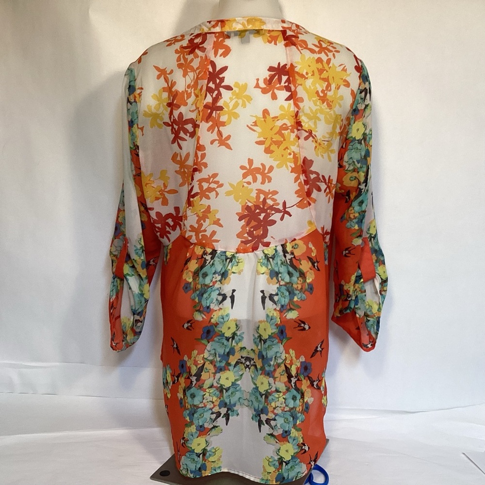Figueroa & Flower Boho Sheer Floral Blouse Womens size large. - Picture 5 of 12